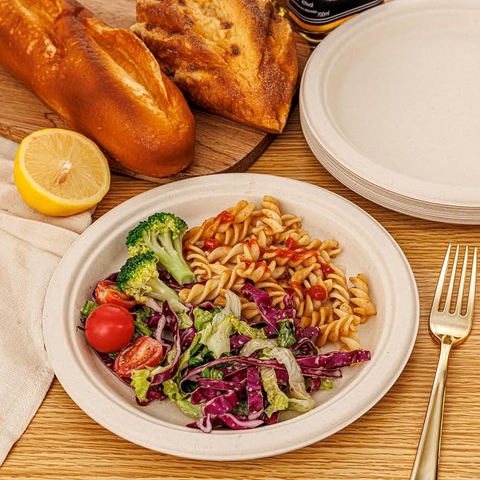 WELLIFE 100% Compostable Paper Plates 9 Inch, Biodegradable Bagasse, - Image 6