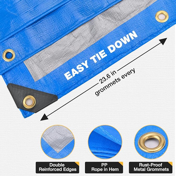 Tarp 20x30 Feet 14 Mil Heavy Duty Waterproof Tarp, Large Multipurpose Cover - Image 4