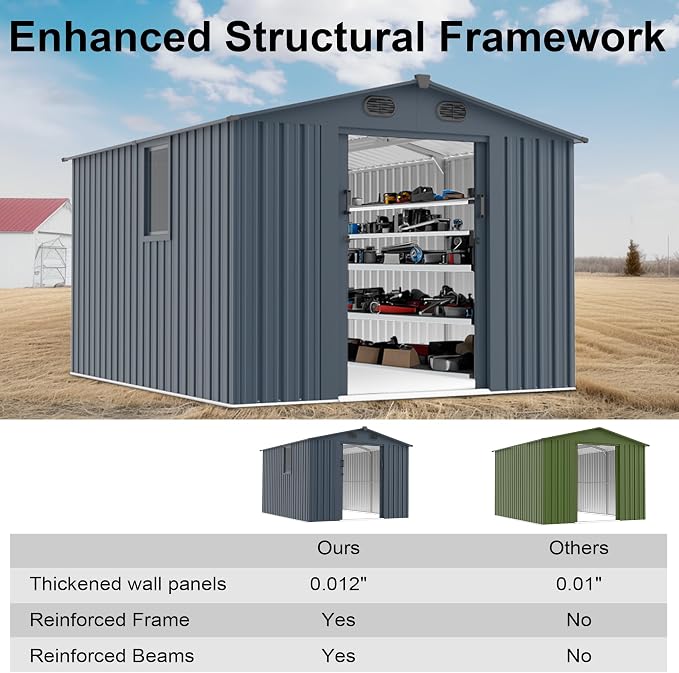 LANTRO JS 10x8FT Metal Outdoor Storage Shed, Garden Tool Shed Without Floor - Image 6