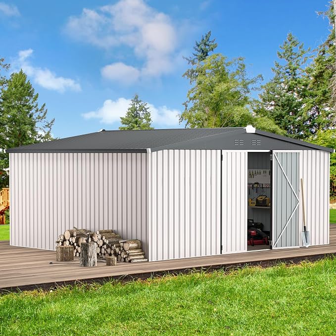 AECOJOY 14' x 12' Outdoor Storage Shed, Large 12x14 Metal Sheds & Outdoor by AECOJOY