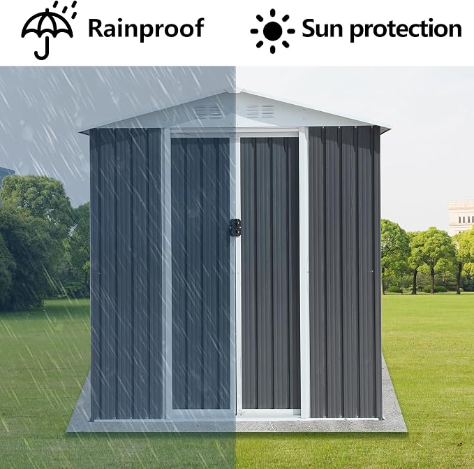 6x4 FT Outdoor Metal Storage Shed, Waterproof Outside Garden Sheds w/Lockable - Image 6