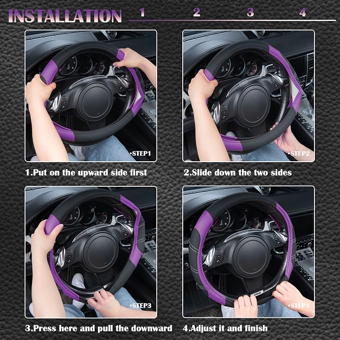 CAR PASS Line Rider Microfiber Leather Sporty 14.5-15 inch Steering Wheel Cover - Image 6