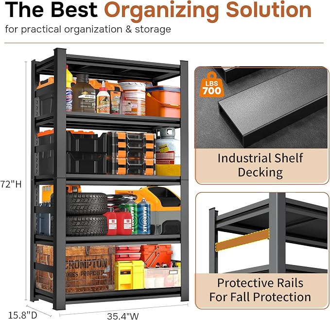 72" H Garage Shelving 5 Tier Shelving Unit, 3500Lbs Adjustable Metal Garage - Image 2