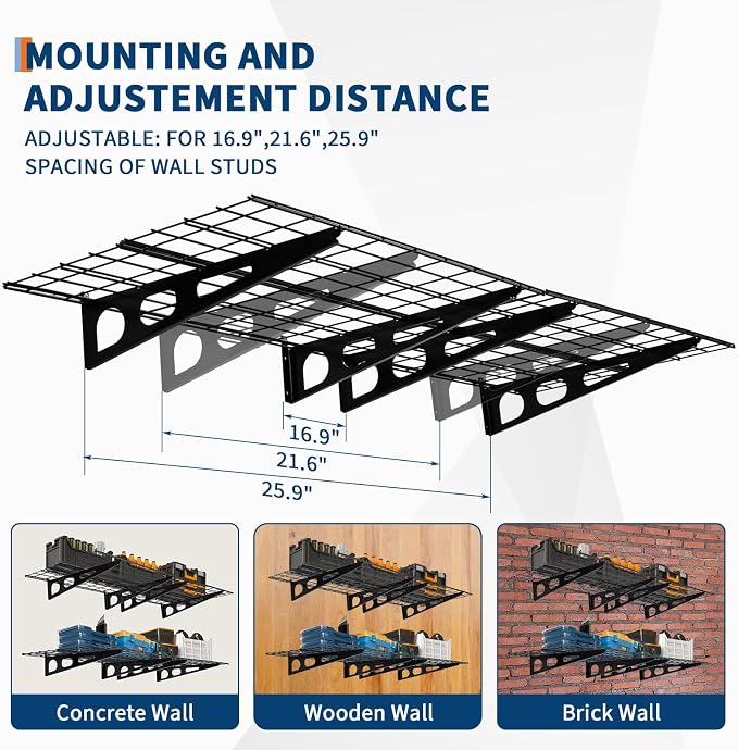 2 Pack 2x6ft Garage Storage Shelving Wall Mounted, 24-inch-by-72-inch 1600 Lbs - Image 5