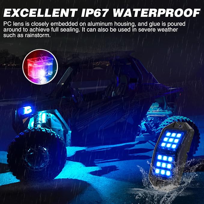 Nilight RGB LED Rock Lights Kit 6 PCS 18LED Wide Angle Wheel Well Light - Image 7