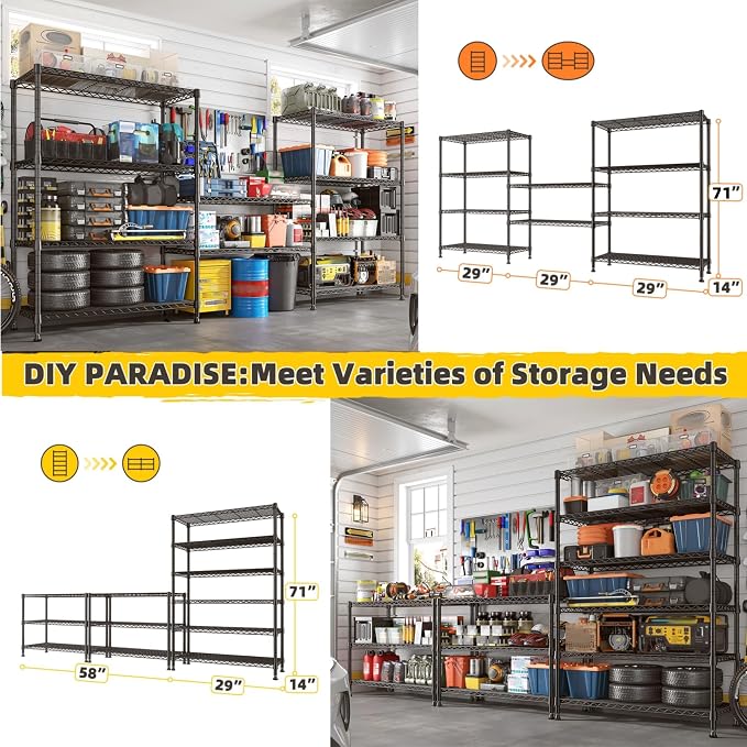 REIBII 71" H Storage Shelves 6 Tier Wire Shelving Unit 1200LBS Metal Shelves - Image 9
