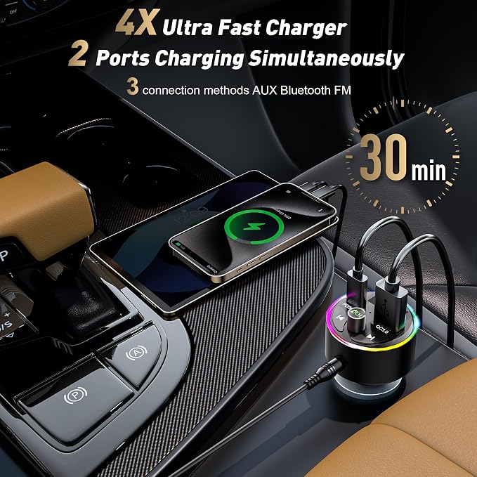 FM Transmitter Bluetooth 5.3, 54W Fast USB Car Charger Cigarette Lighter - Image 5