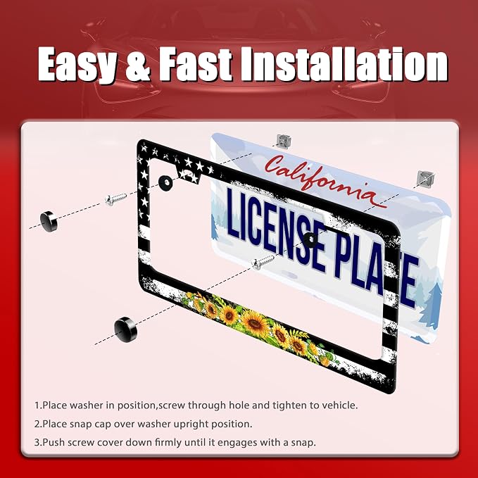 American Flag Sunflower License Plate Frame Patriotic Floral License Plate - Image 3