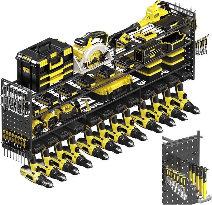Power Tool Organizer Wall Mount, Pegboard Side Panels, 4 Long Hooks, Large Tool by Frizoky