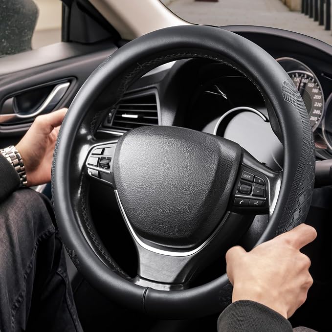 【2025 Model】 High-Grade Real Cowhide Steering Wheel Cover，Black Genuine Leather - Image 2