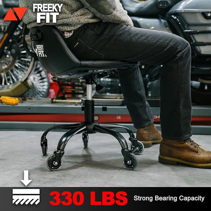Rolling Stool with Wheels, Garage Shop Stool with Backrest, Roller Seat with - Image 3
