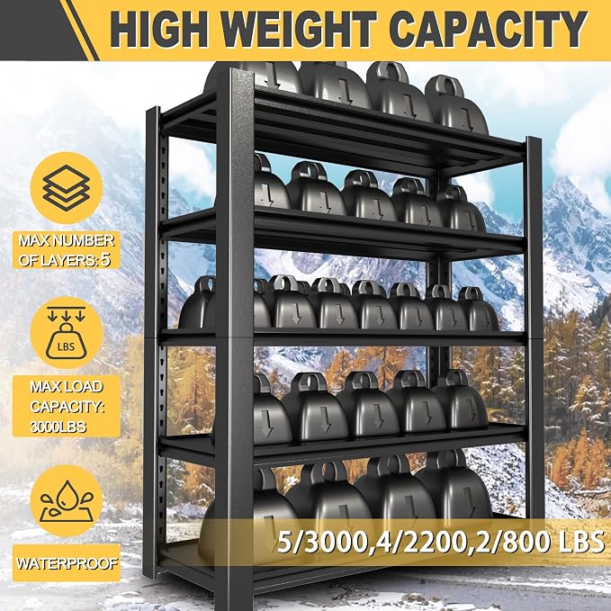 76" H x 60" W x 24" D 5-Tier Heavy Duty Garage Shelving Unit, 3000 LBS Capacity - Image 5