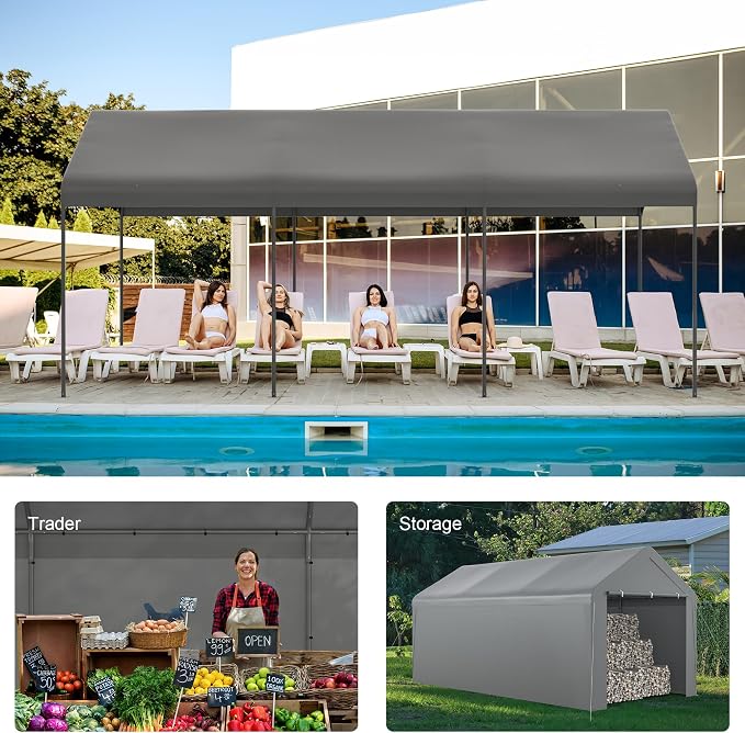 Carport, 10‘ x 20’ Heavy Duty Portable Garage All-Season Car Canopy w/Removable - Image 7