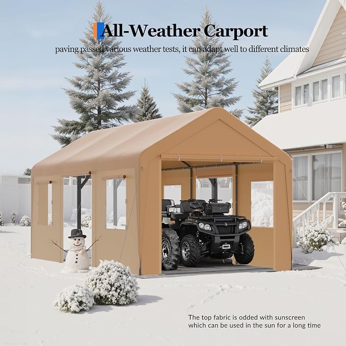 Carport, 13‘ x 20’ Heavy Duty Portable Garage All-Season Car Canopy w/Removable - Image 6