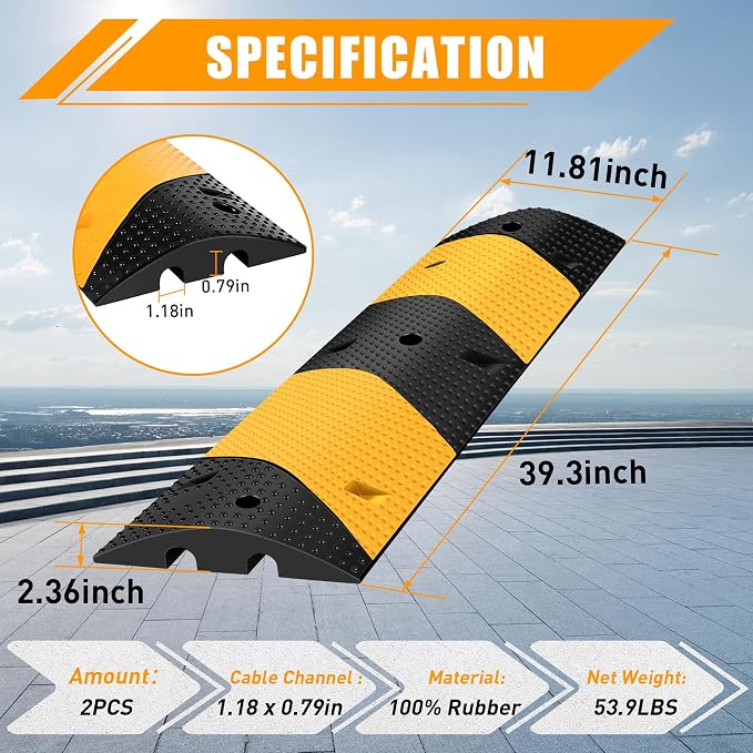 Rengue 39.3" Rubber Speed Bump, Humps Rated 66000 LBS Load Capacity, Speed Humps - Image 4