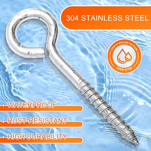 4Pcs Self Tapping Eyelet Screw Eye Bolt，6 Inch Heavy Duty Screw Eyes Hooks ，M10 - Image 6