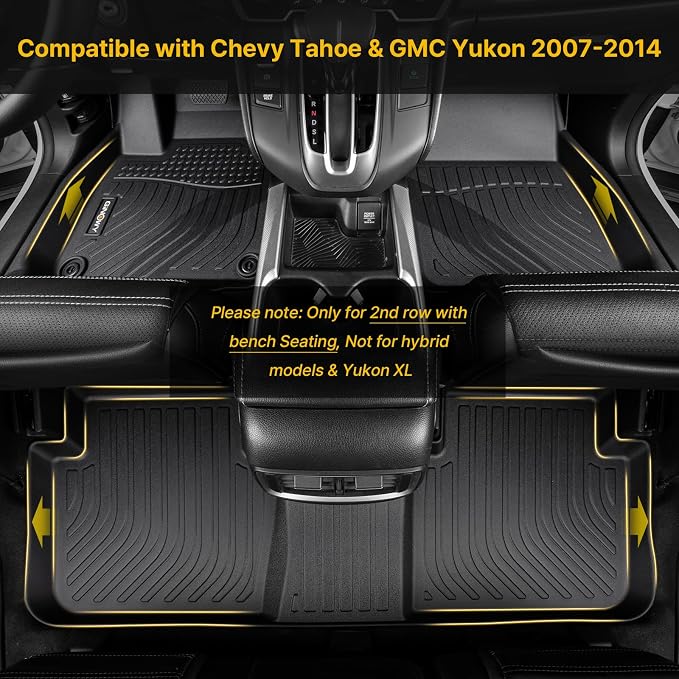 GINOWY- Floor Mats for Chevy Tahoe 2007-2014, for GMC Yukon, TPE All Weather - Image 7