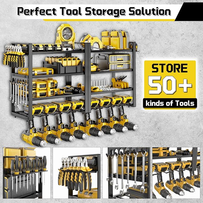 Large Power Tool Organizer Wall Mount, 8 Cordless Drill Holder, 4 Tier Metal - Image 6