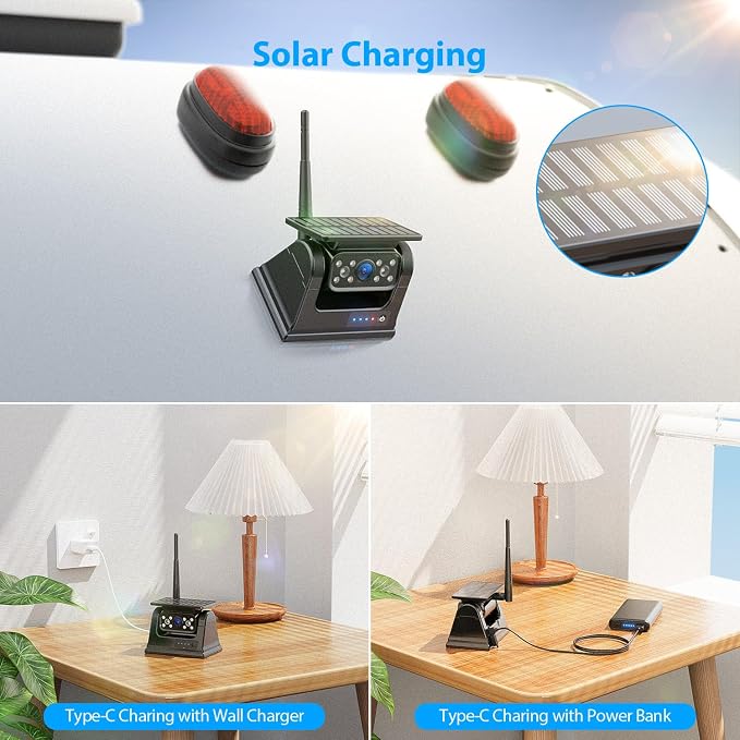 3 Magnetic Solar Wireless Backup Camera HD1080P Loop Recording 10.1 Inch - Image 5