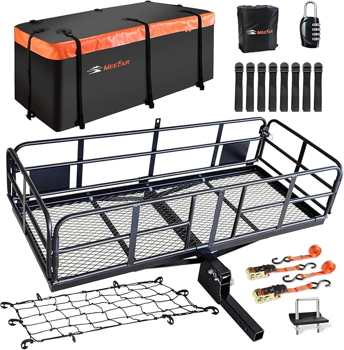 MeeFar High Rail Trailer Folding Hitch Mount Cargo Carrier Basket 60" X 24" X by MeeFar