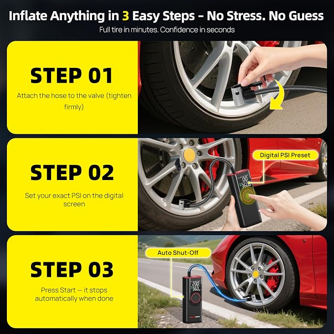 Tire Inflator Portable Air Compressor-3X Faster Inflation, 150PSI Air Pump - Image 7