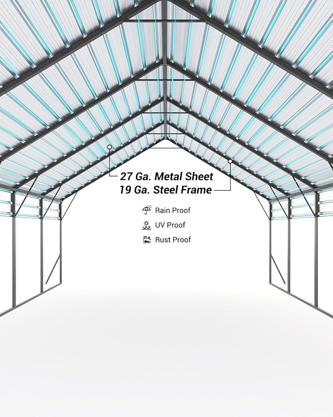 20'x25'x13' Metal Carport for 2 Cars, Extra Tall Car Port, Reinforced Frame and - Image 8