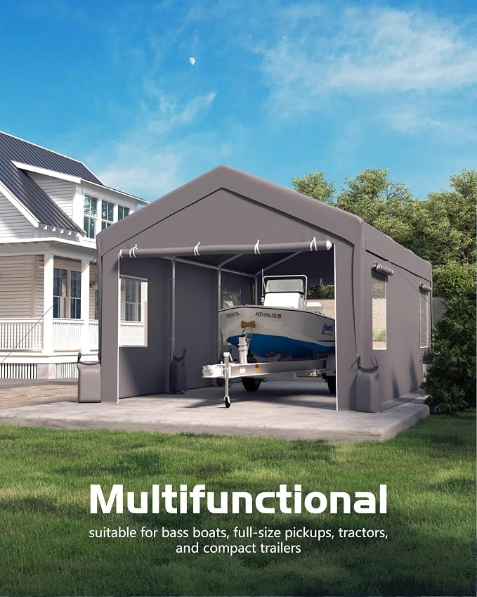 12x20 FT Carport, Heavy-Duty Portable Garage - Image 2