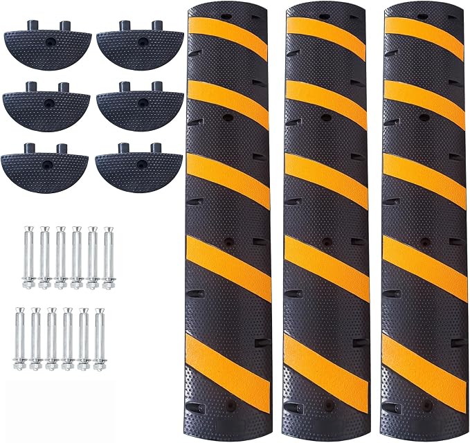 3 PCS 6FT Speed Bumps Wite End for Road, Heavy-Duty 25, 000 Lbs Capacity by GarveeTech