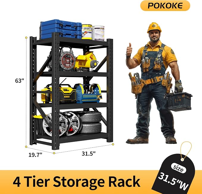 Garage Shelving Unit, 4 Tier Heavy Duty Racks, Easy Assembly, Metal Racks - Image 2