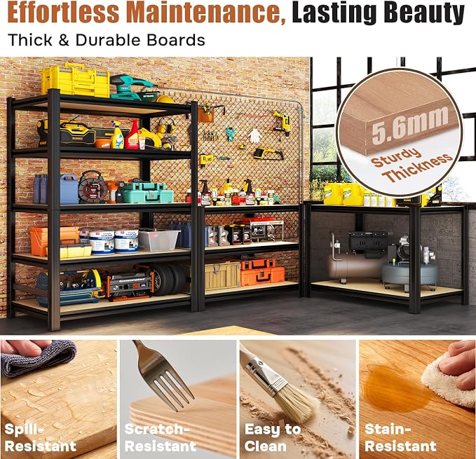 2500LBS Garage Shelving Heavy Duty 35.4"W Storage Shelves 5 Tier Heavy Duty - Image 4