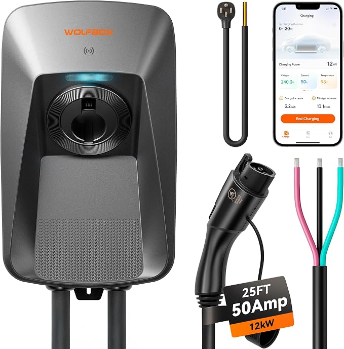 WOLFBOX Level 2 ev Charger 50 Amp J1772, Hardwired ev Charger Level 2 by WOLFBOX