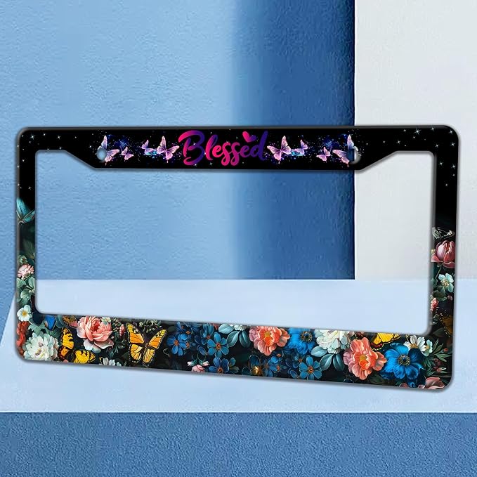 Blessed License Plate Frame Beautiful Butterfly Flowers License Plate Holders - Image 2