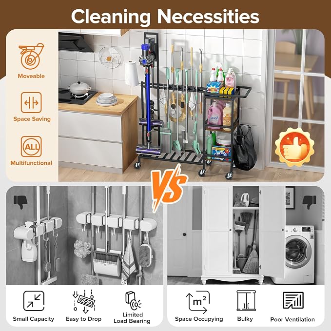 Cleaning Utility Cart on Wheels, Vacuum Stand Compatible - Image 6