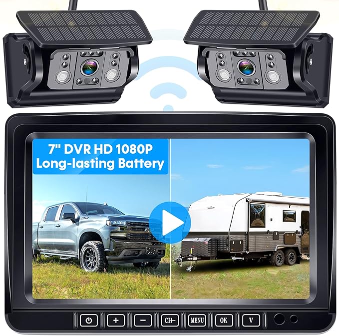 Dual RV Backup Camera Wireless for Trailer: Easy Setup Solar RV Rear View Camera by EnjoyNow