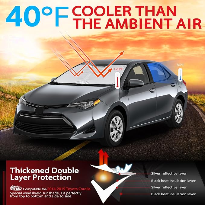 KAYZT Windshield Sun Shade for 2014-2019 Toyota Corolla Foldable Sunshade Front - Image 2