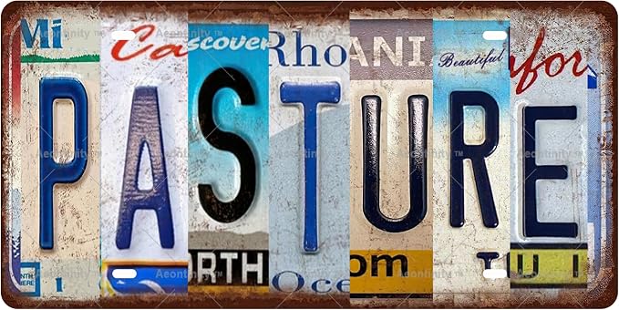 PASTURE Vintage Metal Tin Sign License Plate Bar Cafe Garage Cave Home Room by Unknown