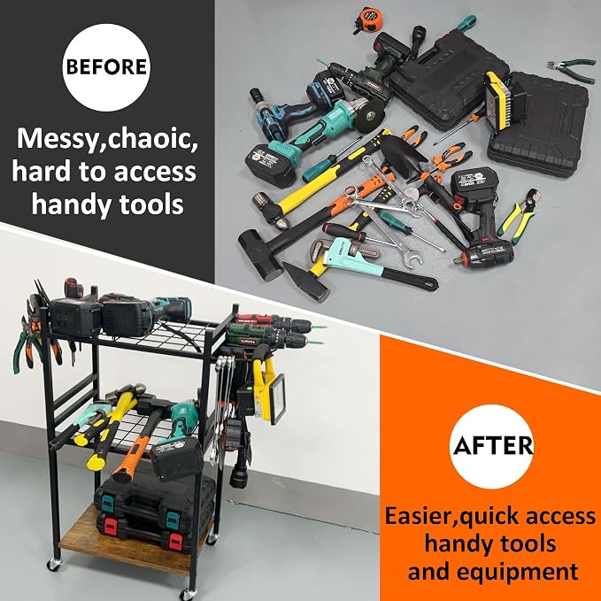 MUTUACTOR Heavy Duty Garage Tools Organizer Cart, 3-Tier Rolling Utility Tool - Image 7