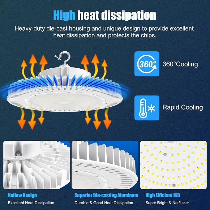 200W High Bay LED Light AC100-277V 29, 000LM UFO Lighting 0-10V Dimmable 5000K - Image 3
