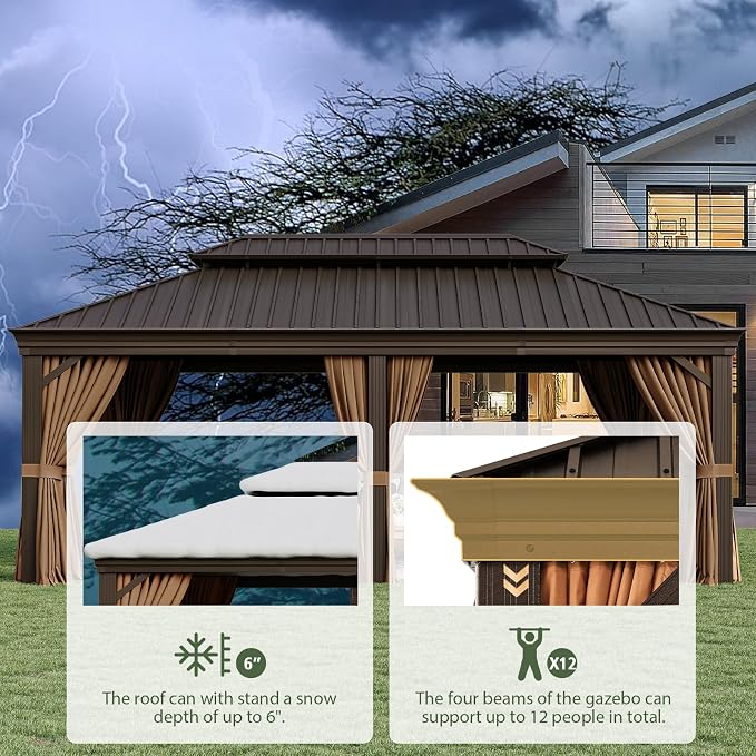 Aoxun 12' X 20' Permanent Hardtop Gazebo Aluminum Gazebo - Image 5