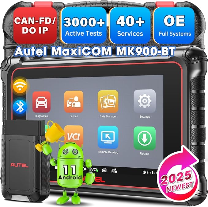 Autel Scanner MaxiCOM MK900BT: 2025 8in MK900-BT Bidirectional Scan Tool by Autel