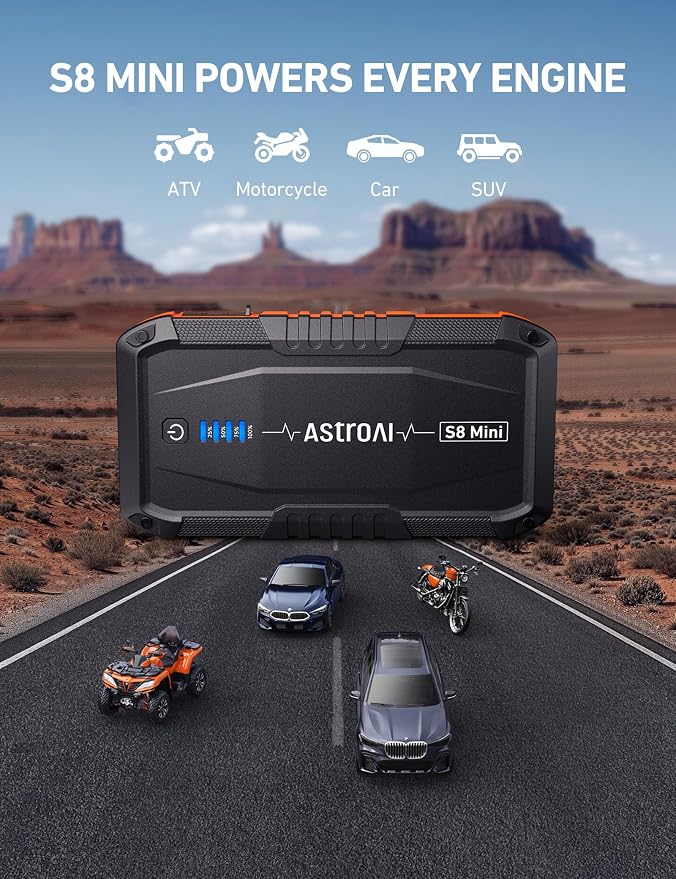 AstroAI S8 Mini Car Battery Jump Starter, 12V Portable Car Starter - Image 8