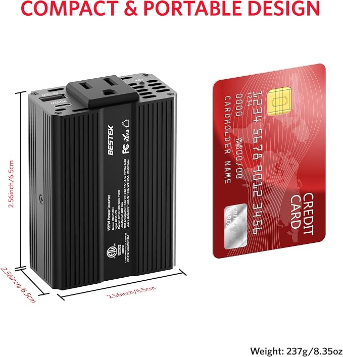 BESTEK 150W Car Power Inverter, DC 12V to 110V AC Converter PD 30W QC 3.0 18W - Image 8