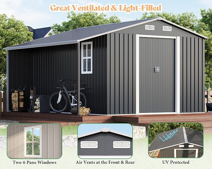 AMERLIFE 10.6x10.3x6.3 FT Galvanized Metal Storage Shed - Image 6