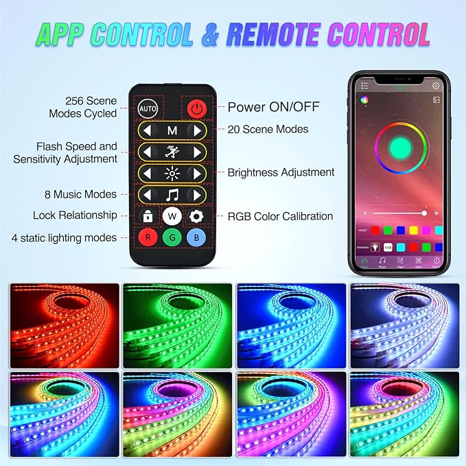 Nilight 6Pcs Car Underglow Neon Accent Strip Lights 300 LEDs Multi Color RGB-IC - Image 3