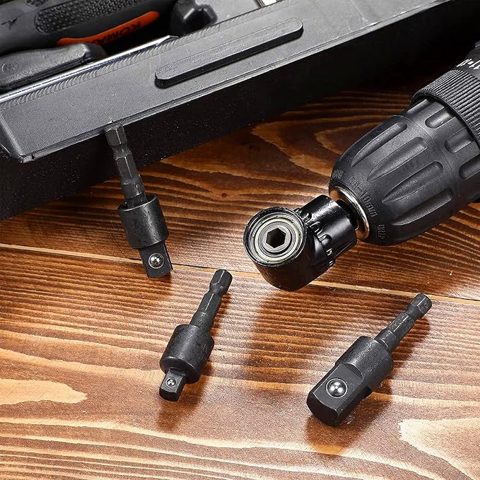 105 Degree Right Angle Drill Adapter Set, 1/4-1/2 Inch Socket Adapters - Image 9
