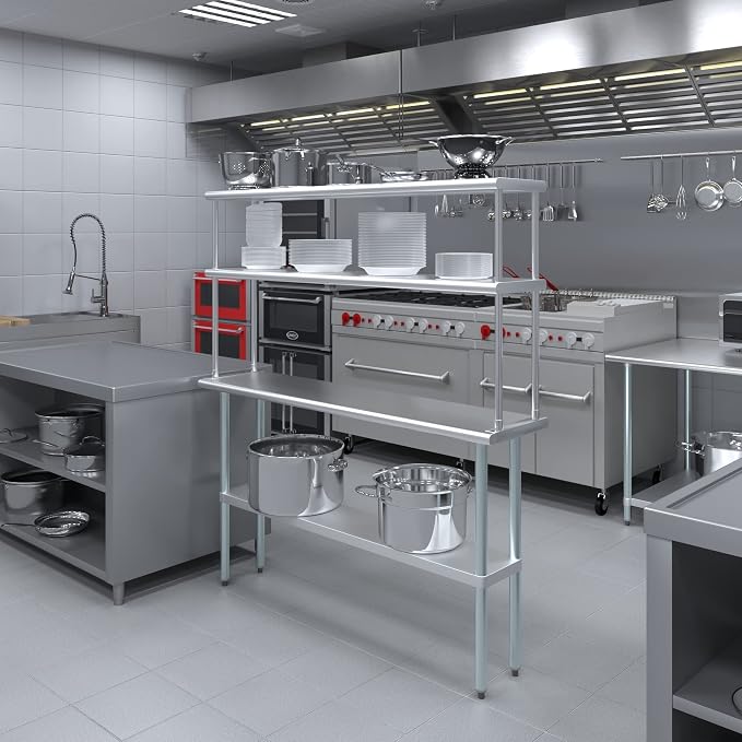 Amgood Stainless Steel Work Table Wide Double Tier Overshelf | NSF | Metal - Image 4