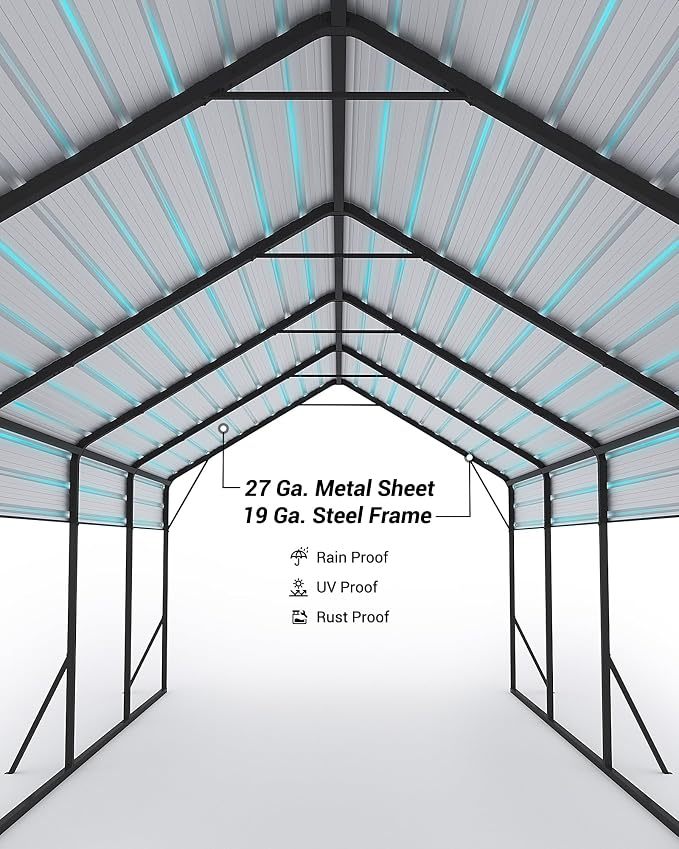 13'x26'x11' Oversized Metal Carport, Steel Heavy Duty Car Ports - Image 2