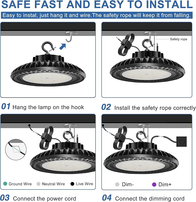 3 Pack 300W LED High Bay Light, UL&DLC Listed 41000LM Dimmable UFO High Bay LED - Image 5