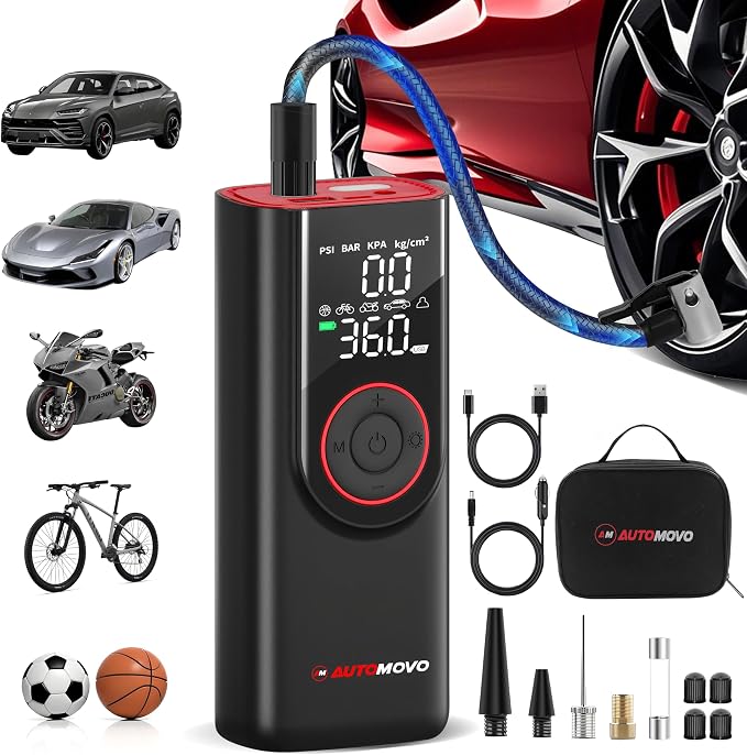 Tire Inflator Portable Air Compressor-3X Faster Inflation, 150PSI Air Pump by AUTOMOVO
