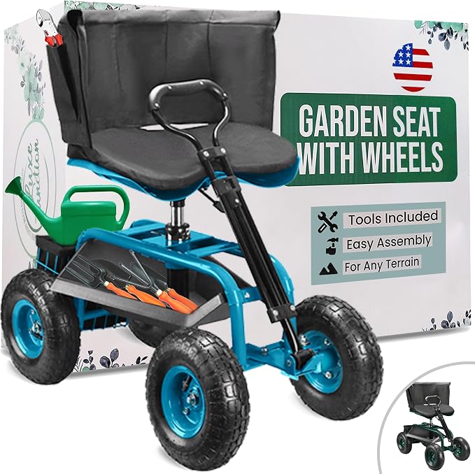 Garden Seat with Wheels – Adjustable 360° Swivel Gardening Stool with Hydraulic by Unknown